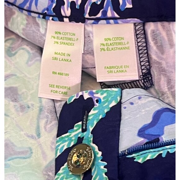 Lilly Pulitzer Kelly Skinny Ankle Pants Deep Indigo Coral Jacquard Textured - 0 - Picture 3 of 5